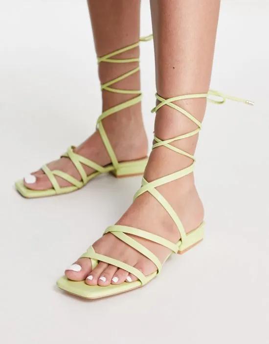 Bebo vinny strappy tie leg flat sandals in lime