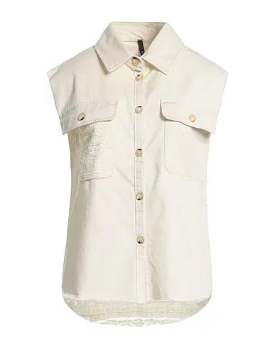 Beige Cotton twill Lace shirts & blouses