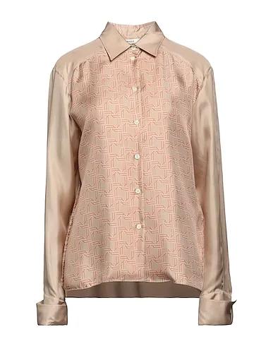 Beige Cotton twill Silk shirts & blouses