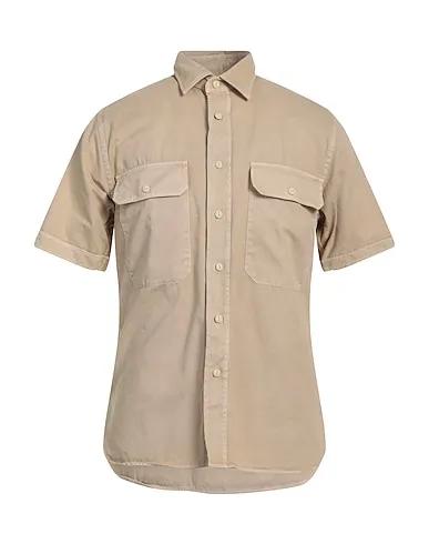 Beige Cotton twill Solid color shirt