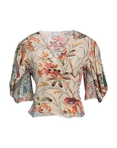 Beige Crêpe Floral shirts & blouses