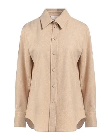 Beige Flannel Solid color shirts & blouses