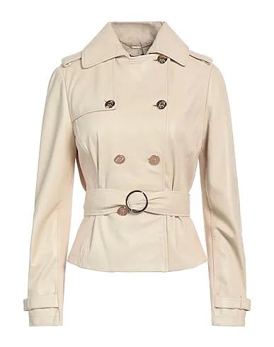 Beige Jersey Double breasted pea coat