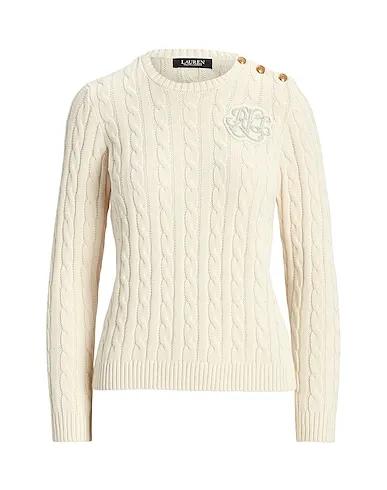 Beige Knitted Sweater BUTTON-TRIM CABLE-KNIT SWEATER
