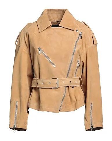 Beige Leather Biker jacket