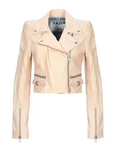 Beige Leather Biker jacket