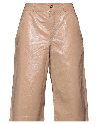 Beige Leather Cropped pants & culottes