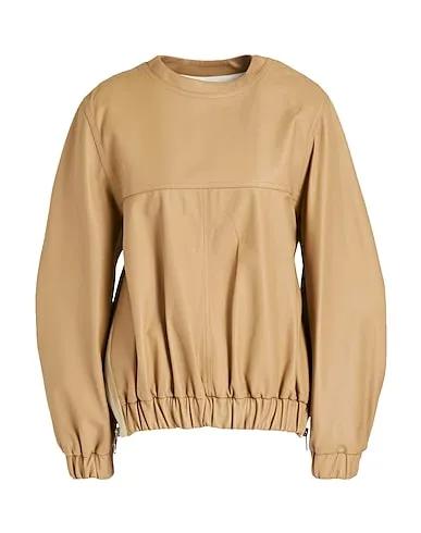 Beige Leather Hooded sweatshirt