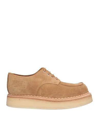 Beige Leather Laced shoes