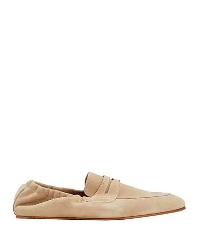 Beige Leather Loafers LEATHER FLAT PENNY LOAFER
