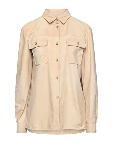 Beige Leather Solid color shirts & blouses