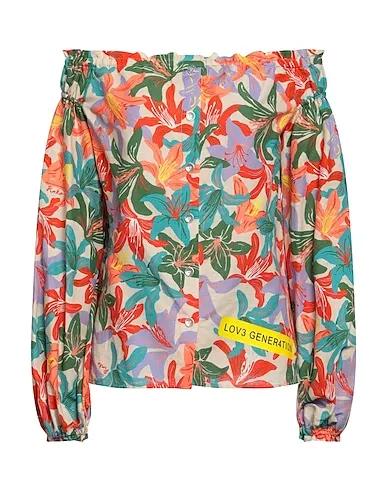 Beige Plain weave Floral shirts & blouses