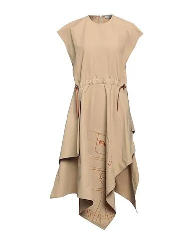 Beige Plain weave Midi dress