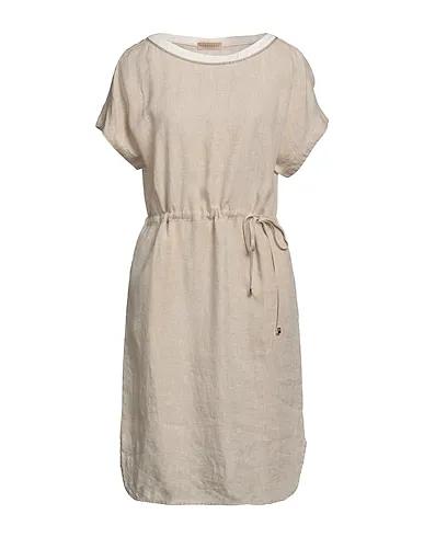 Beige Plain weave Midi dress