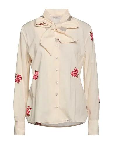 Beige Plain weave Shirts & blouses with bow