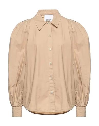 Beige Plain weave Solid color shirts & blouses