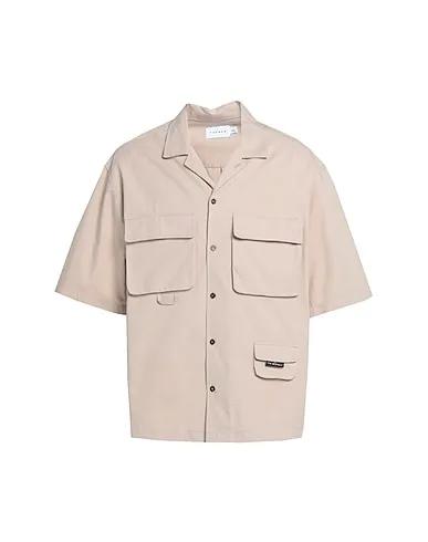 Beige Solid color shirt Topman short sleeve overshirt with patch pockets 