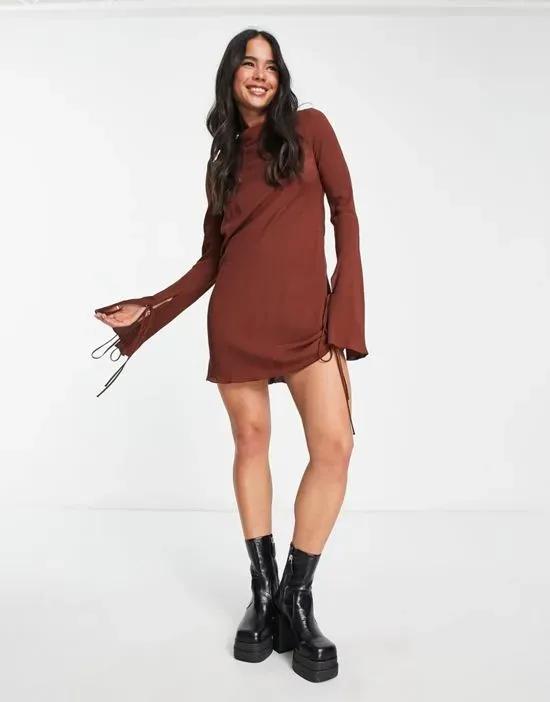 Bella mini dress with exposed back in brown