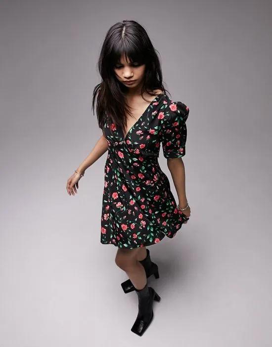 Bella mini tea dress in red rose print