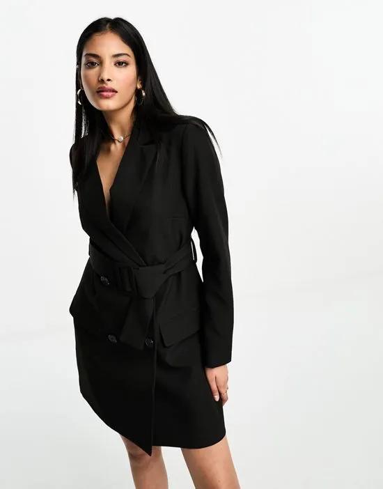 belted blazer dress in black