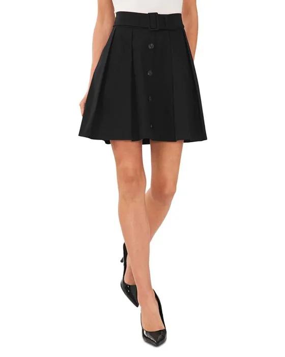 Belted Button Front Pleated Mini Skirt