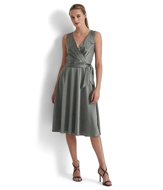 Belted Charmeuse Cocktail Dress