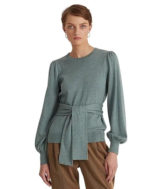Belted Cotton-Blend Sweater