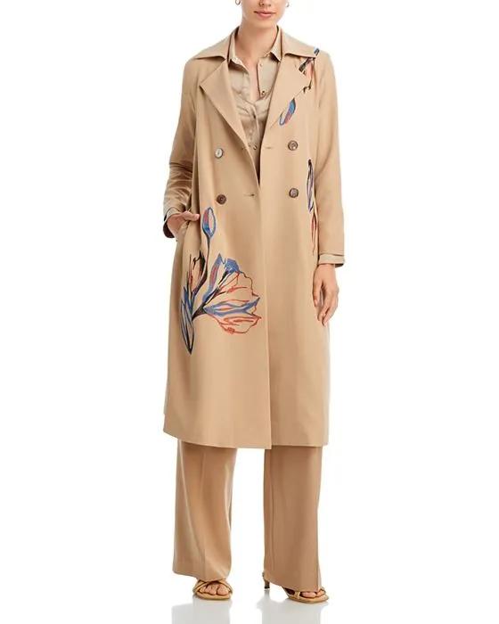 Belted Embroidered Trench Coat