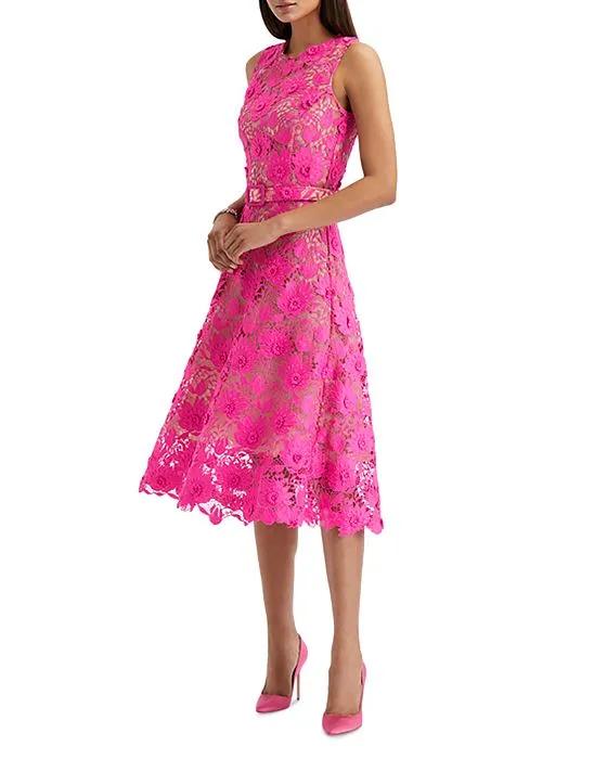 Belted Floral Lace Dress