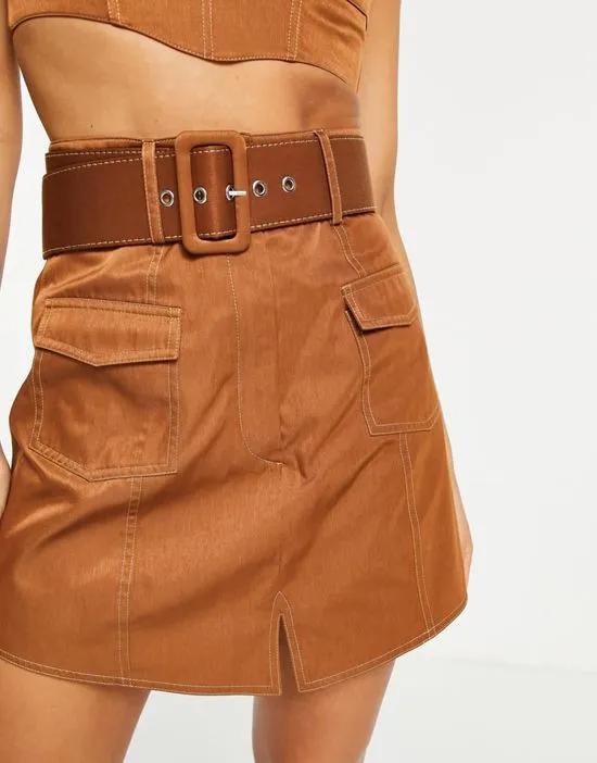belted mini skirt with stitching detail - part of a set