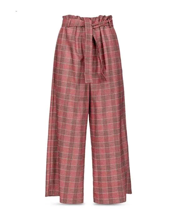 Belted Prince of Wales Wide Leg Trousers