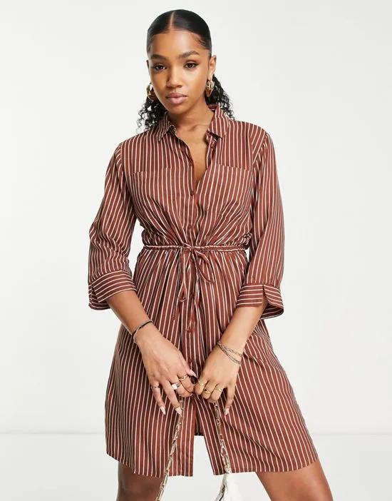 belted shirt dress in brown