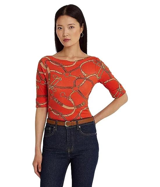 Belting-Print Cotton Boatneck Tee