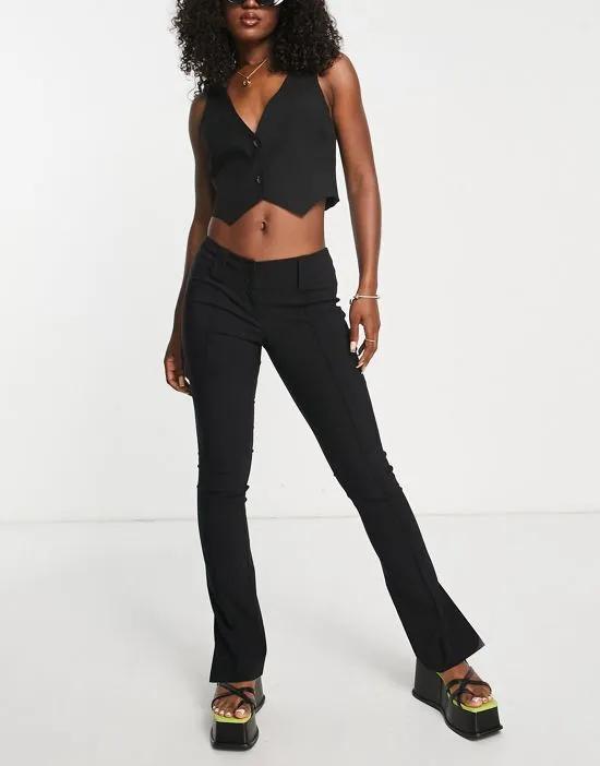 bengaline double button low rise flare pants in black