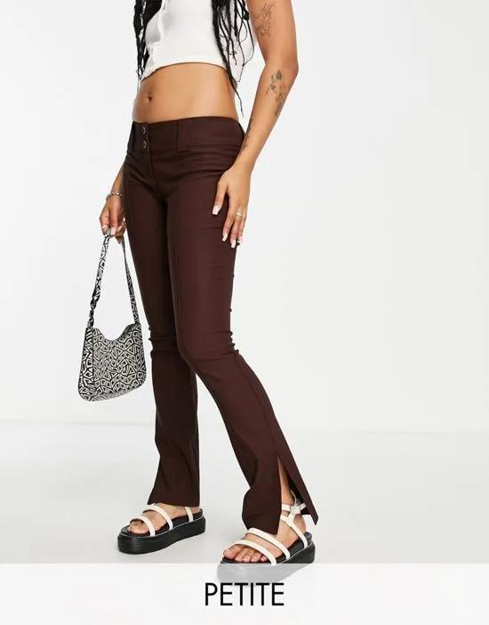 bengaline double button low rise flare pants in chocolate
