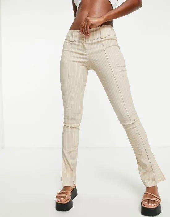 bengaline double button pinstripe print low rise flare pants in sand