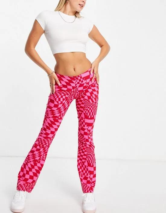 bengaline flare pants in pink and red check