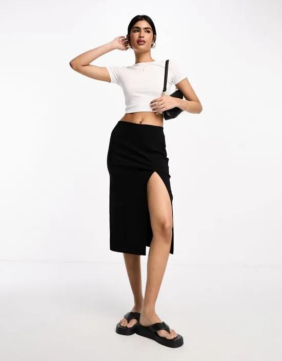 bengaline midi skirt with split detail in black
