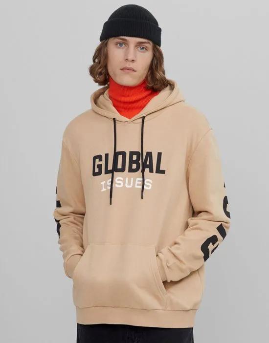 Bershka global hoodie with chest & back print in stone
