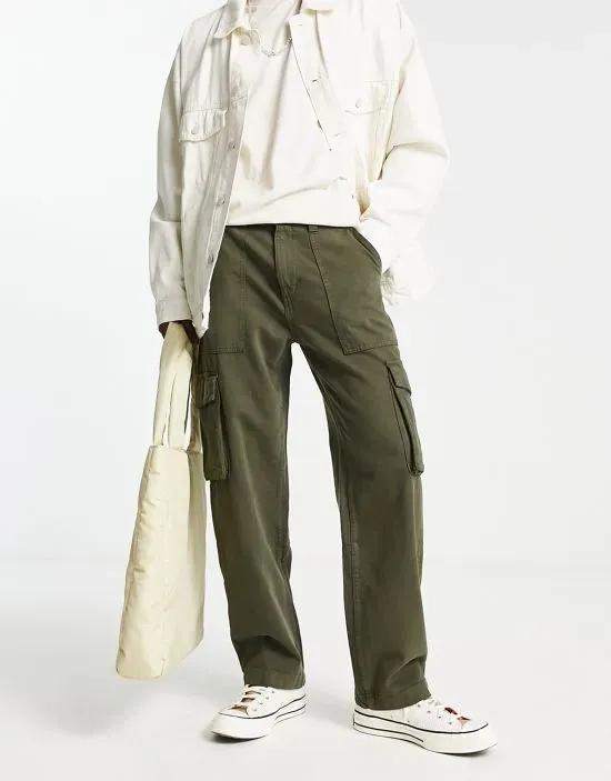 Bershka wide leg cargo pants in khaki