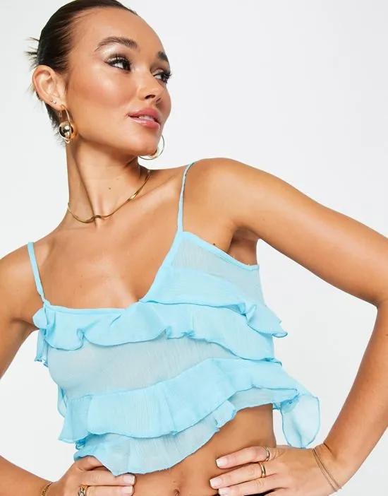 bias cami with ruffle detail in bright blue
