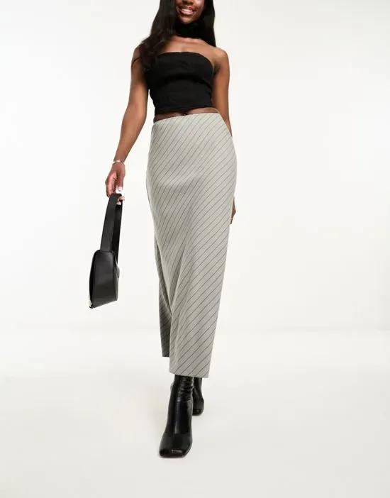 bias midi skirt in gray pinstripe