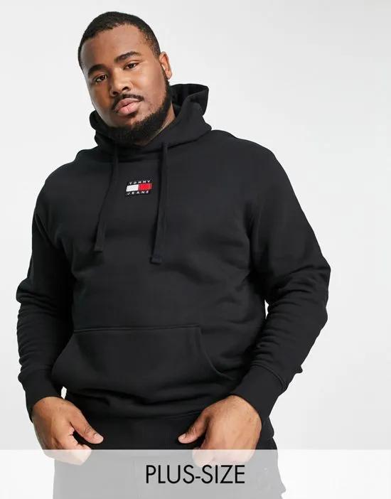 Big & Tall central flag badge hoodie relaxed fit in black