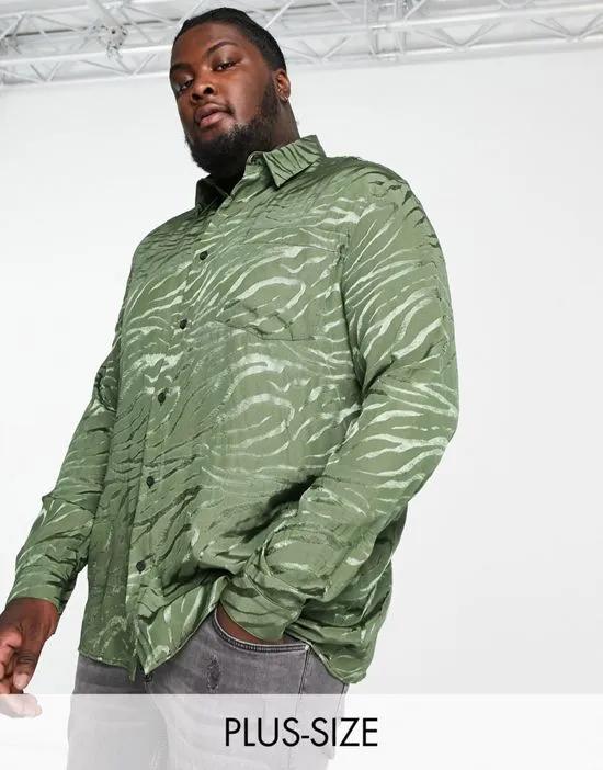 Big & Tall long sleeve zebra shirt in green