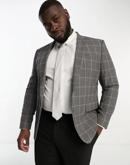 Big & Tall rafa check slim suit jacket in gray