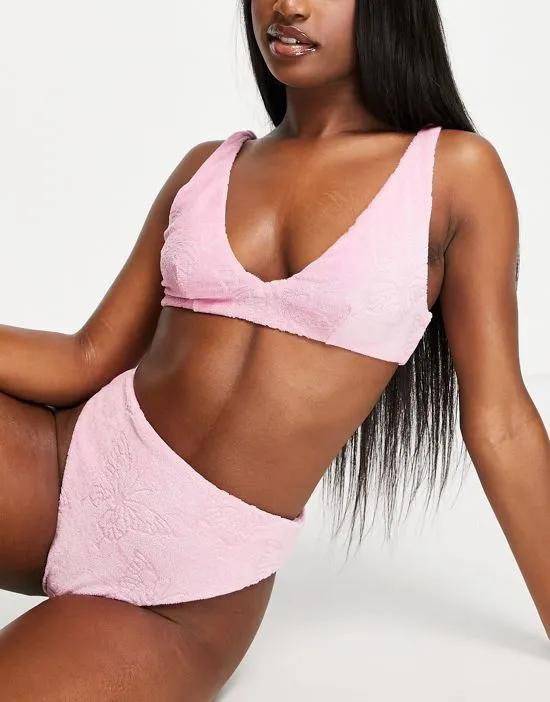 bikini top in butterfly print pink towelling