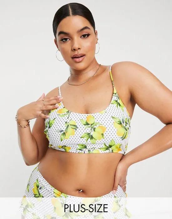 bikini top in lemon print