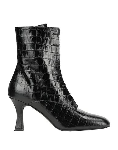 Black Ankle boot CROC PRINTED LEATHER LACE UP ANKLE BOOT

