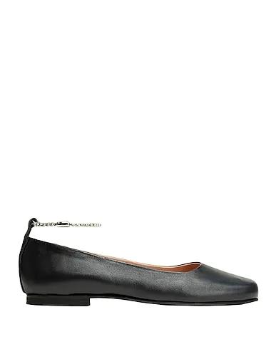 Black Ballet flats LEATHER FLAT WITH RHINESTONE ANKLET DETAIL
