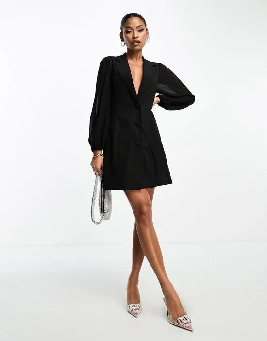 black balloon sleeve blazer mini dress in black